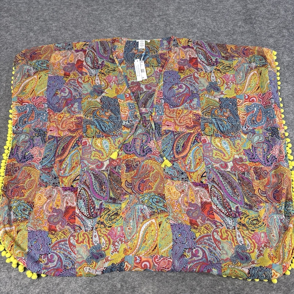 Bleu Rod Beattie Cover Up Plus Size 1X Caftan Swim Rainbow Tassles New NWT